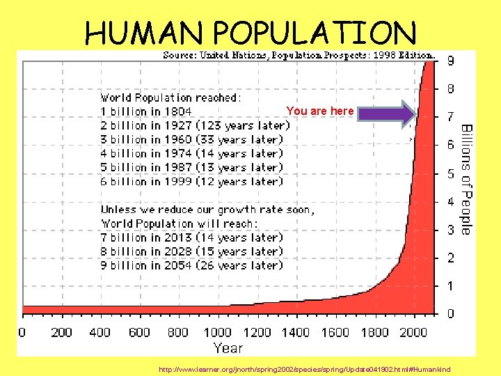 HUMAN POPULATION You are here http: //www. learner. org/jnorth/spring 2002/species/spring/Update 041902. html#Humankind 