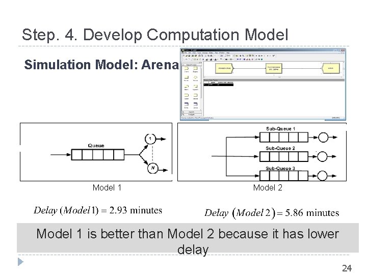 Step. 4. Develop Computation Model Simulation Model: Arena Model 1 Model 2 Model 1