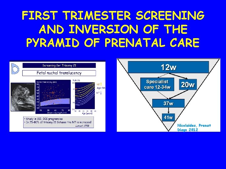 FIRST TRIMESTER SCREENING AND INVERSION OF THE PYRAMID OF PRENATAL CARE Nicolaides, Prenat Diagn