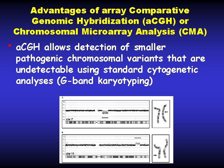Advantages of array Comparative Genomic Hybridization (a. CGH) or Chromosomal Microarray Analysis (CMA) •