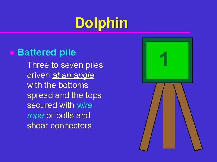 Dolphin l Battered pile Three to seven piles driven at an angle with the