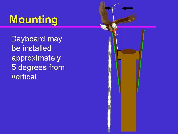 5 Mounting Dayboard may be installed approximately 5 degrees from vertical. o 