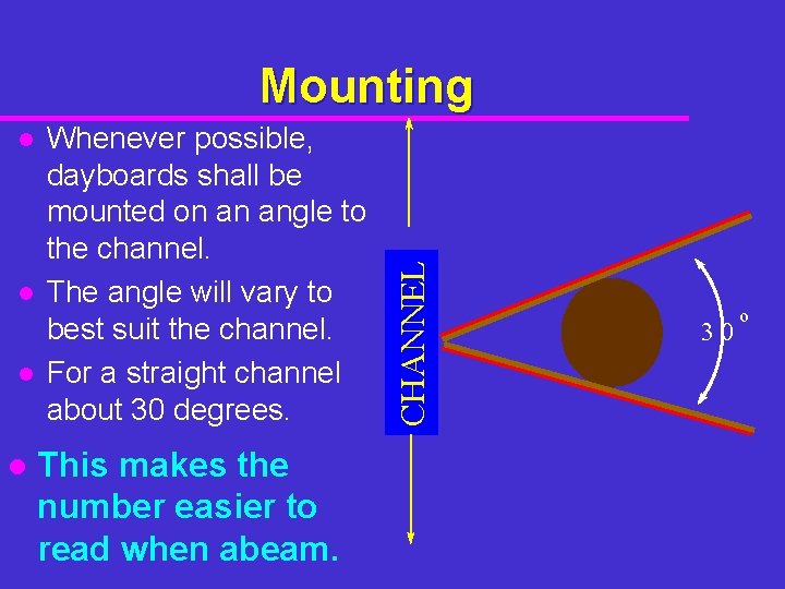 l l Whenever possible, dayboards shall be mounted on an angle to the channel.