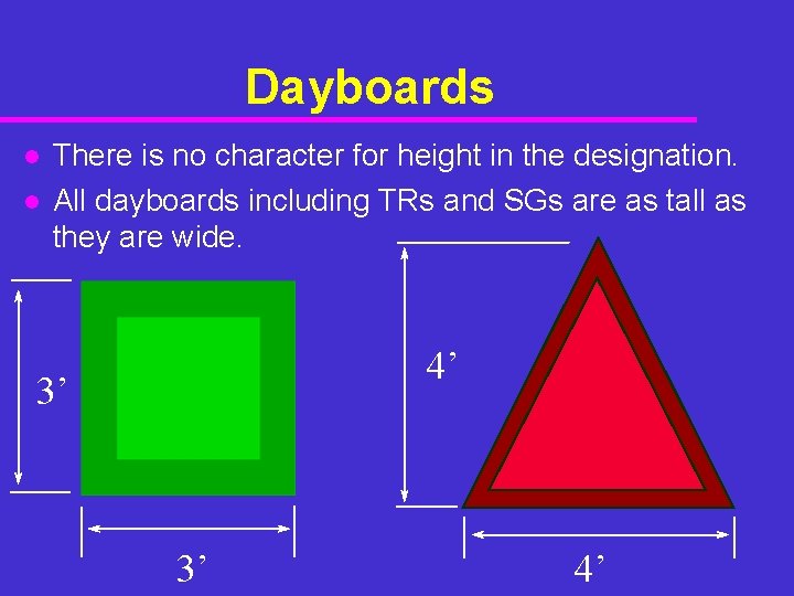 Dayboards l l There is no character for height in the designation. All dayboards