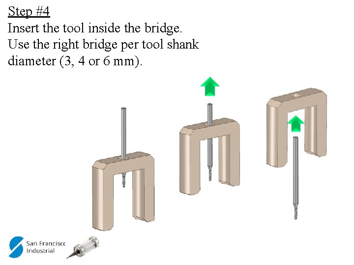 Step #4 Insert the tool inside the bridge. Use the right bridge per tool