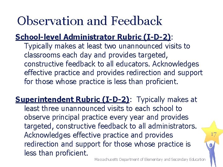 Observation and Feedback School-level Administrator Rubric (I-D-2): Typically makes at least two unannounced visits