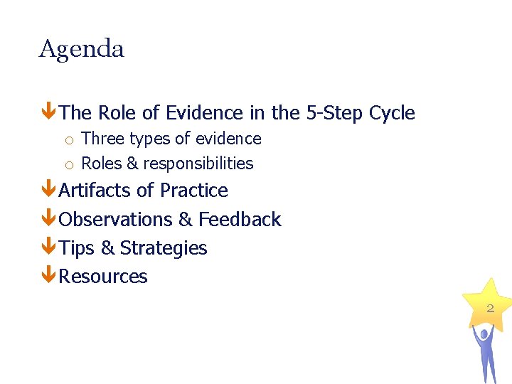 Agenda The Role of Evidence in the 5 -Step Cycle o Three types of