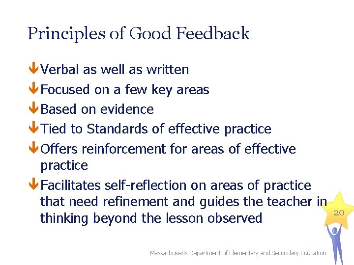 Principles of Good Feedback Verbal as well as written Focused on a few key