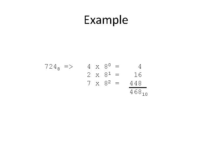 Example 7248 => 4 x 80 = 2 x 81 = 7 x 82