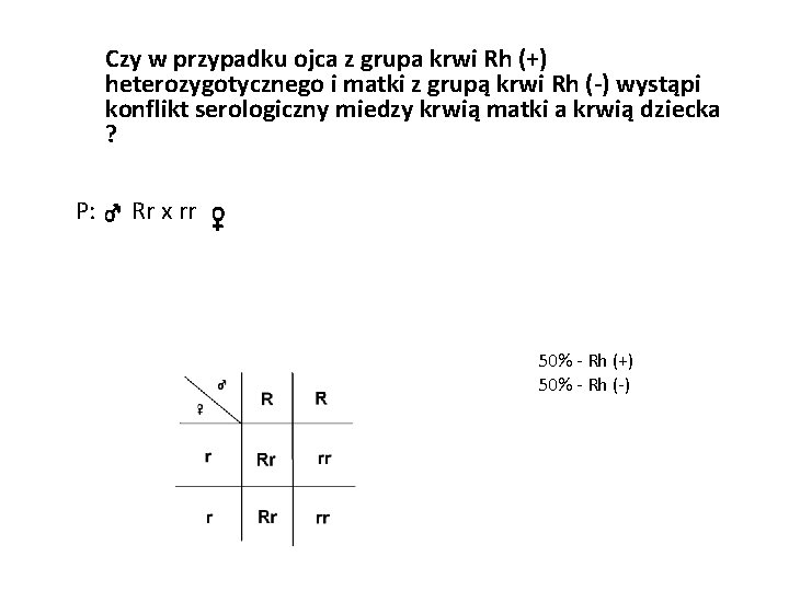 Czy w przypadku ojca z grupa krwi Rh (+) heterozygotycznego i matki z grupą Czy w przypadku ojca z grupa krwi Rh (+) heterozygotycznego i matki z grupą