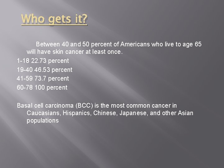 Who gets it? Between 40 and 50 percent of Americans who live to age