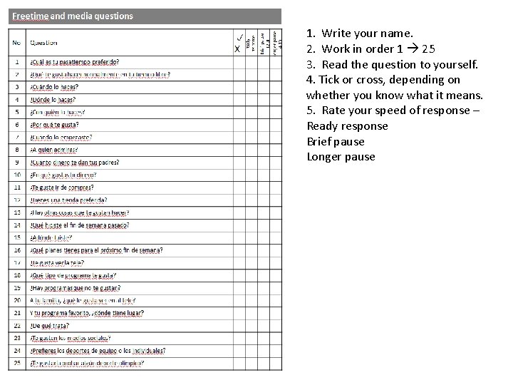 1. Write your name. 2. Work in order 1 25 3. Read the question