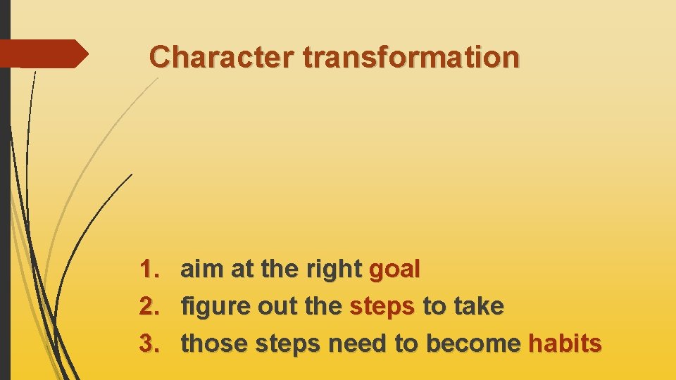 Character transformation 1. 2. 3. aim at the right goal figure out the steps