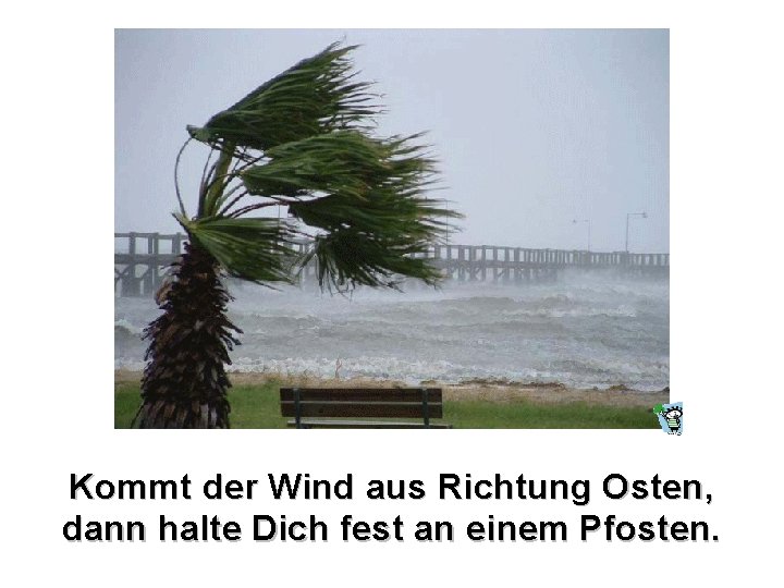 Kommt der Wind aus Richtung Osten, dann halte Dich fest an einem Pfosten. 