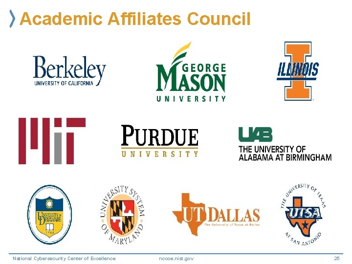 Academic Affiliates Council National Cybersecurity Center of Excellence nccoe. nist. gov 25 