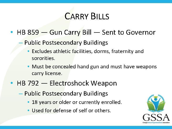  CARRY BILLS • HB 859 — Gun Carry Bill — Sent to Governor