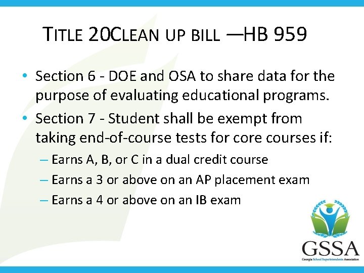 TITLE 20 CLEAN UP BILL — HB 959 • Section 6 - DOE and