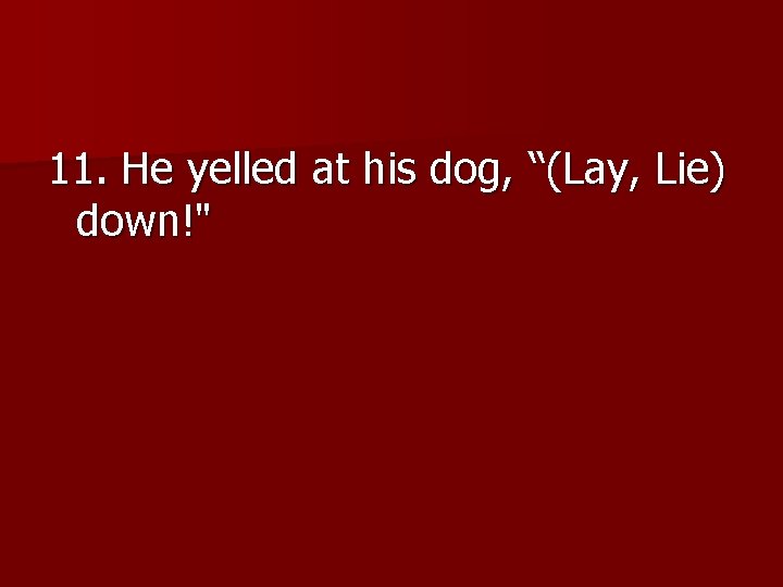 11. He yelled at his dog, “(Lay, Lie) down!" 