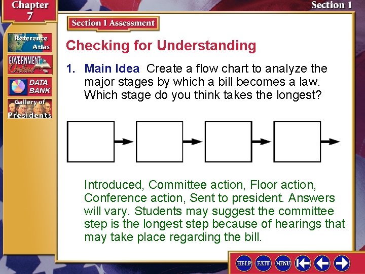Checking for Understanding 1. Main Idea Create a flow chart to analyze the major