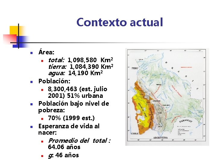 Contexto actual n Área: n n total: 1, 098, 580 Km 2 tierra: 1,