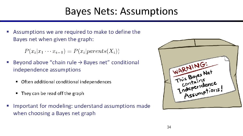 Bayes Nets: Assumptions § Assumptions we are required to make to define the Bayes