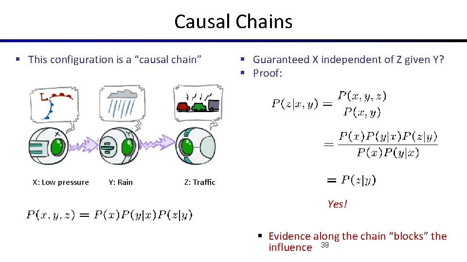 Causal Chains § This configuration is a “causal chain” X: Low pressure Y: Rain