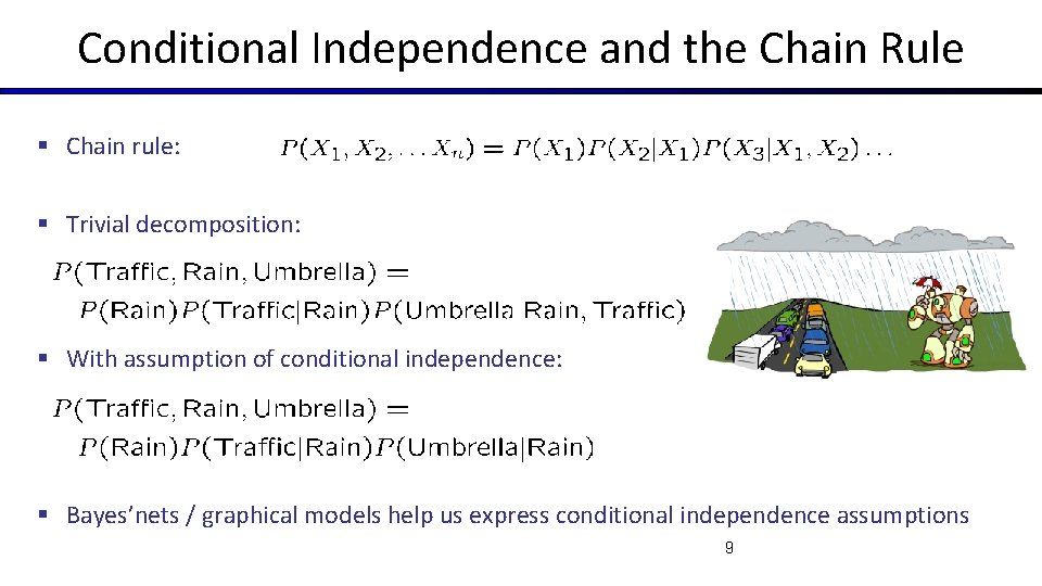 Conditional Independence and the Chain Rule § Chain rule: § Trivial decomposition: § With