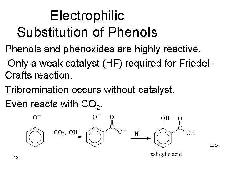 Electrophilic Substitution of Phenols and phenoxides are highly reactive. Only a weak catalyst (HF)