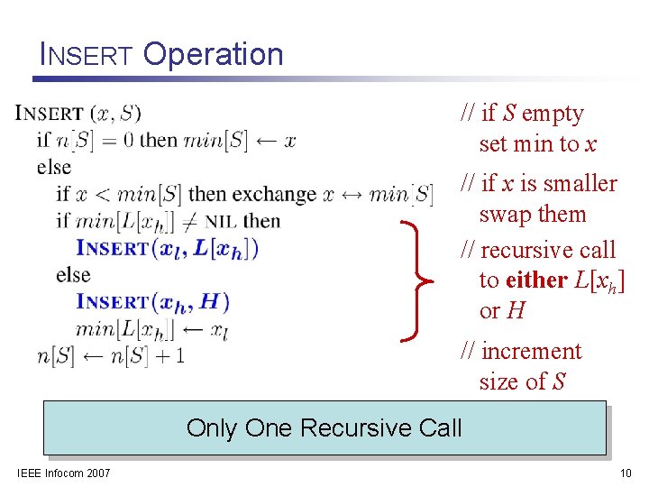 INSERT Operation // if S empty set min to x // if x is