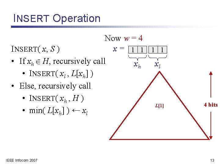 INSERT Operation Now w = 4 x= 1 1 INSERT( x, S ) •