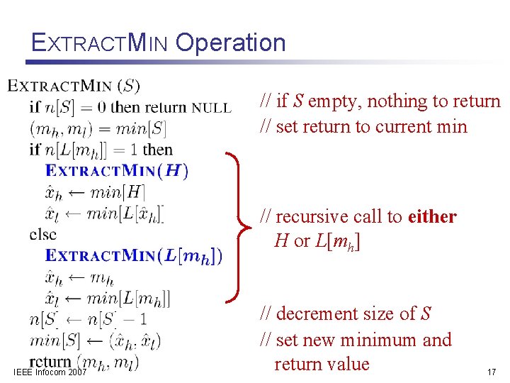 EXTRACTMIN Operation // if S empty, nothing to return // set return to current