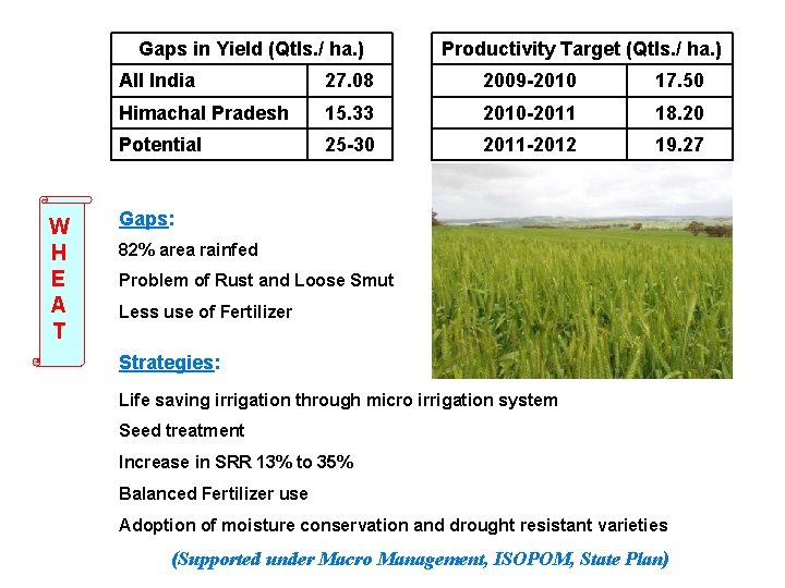 Gaps in Yield (Qtls. / ha. ) W H E A T Productivity Target