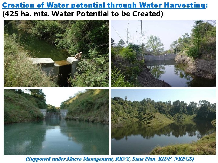 Creation of Water potential through Water Harvesting: (425 ha. mts. Water Potential to be