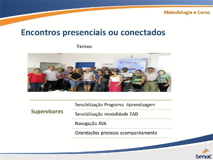 Metodologia e Curso Encontros presenciais ou conectados Temas: 