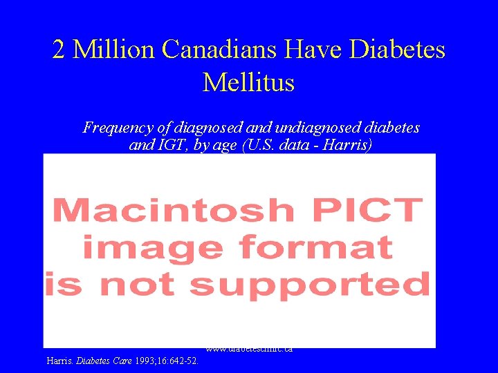 2 Million Canadians Have Diabetes Mellitus Frequency of diagnosed and undiagnosed diabetes and IGT,