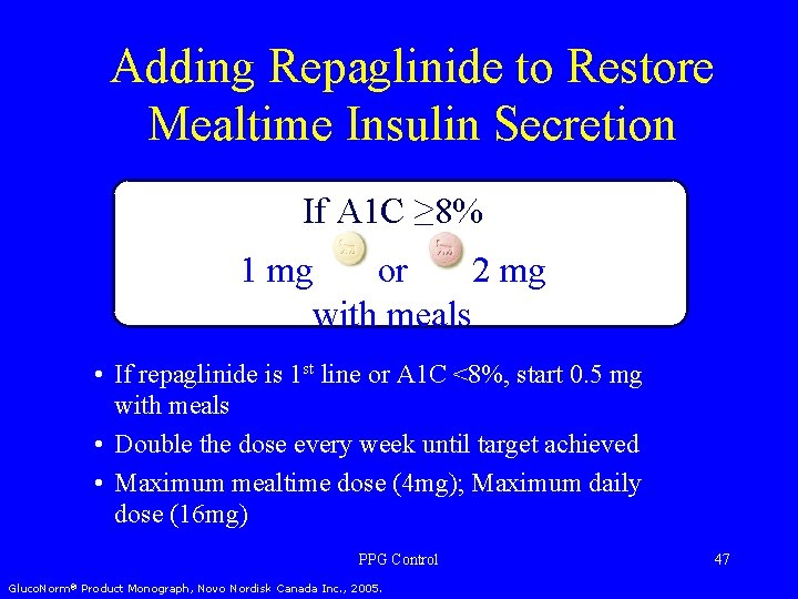 Adding Repaglinide to Restore Mealtime Insulin Secretion If A 1 C ≥ 8% 1