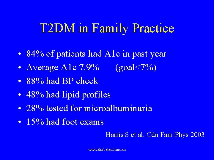 T 2 DM in Family Practice • • • 84% of patients had A