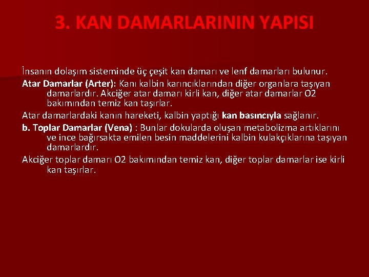 3. KAN DAMARLARININ YAPISI İnsanın dolaşım sisteminde üç çeşit kan damarı ve lenf damarları