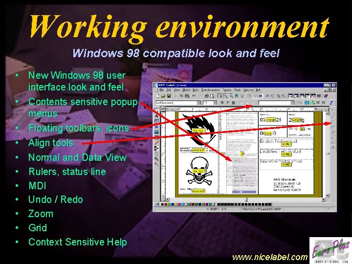 Working environment Windows 98 compatible look and feel • New Windows 98 user •