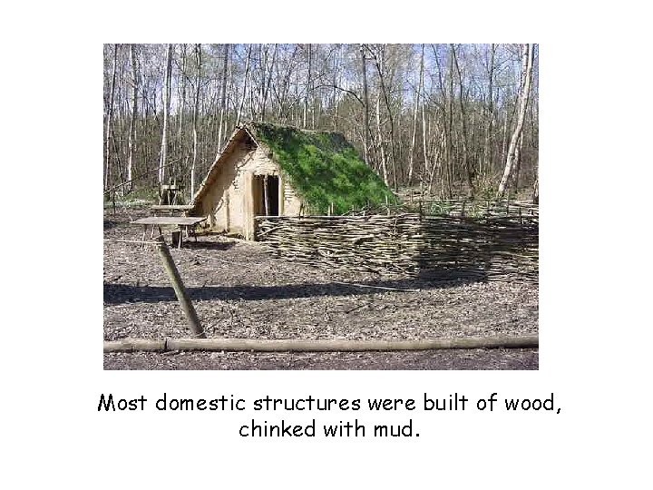 Most domestic structures were built of wood, chinked with mud. 