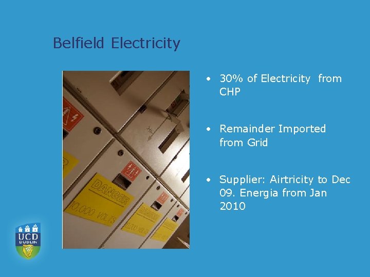 Belfield Electricity • 30% of Electricity from CHP • Remainder Imported from Grid •