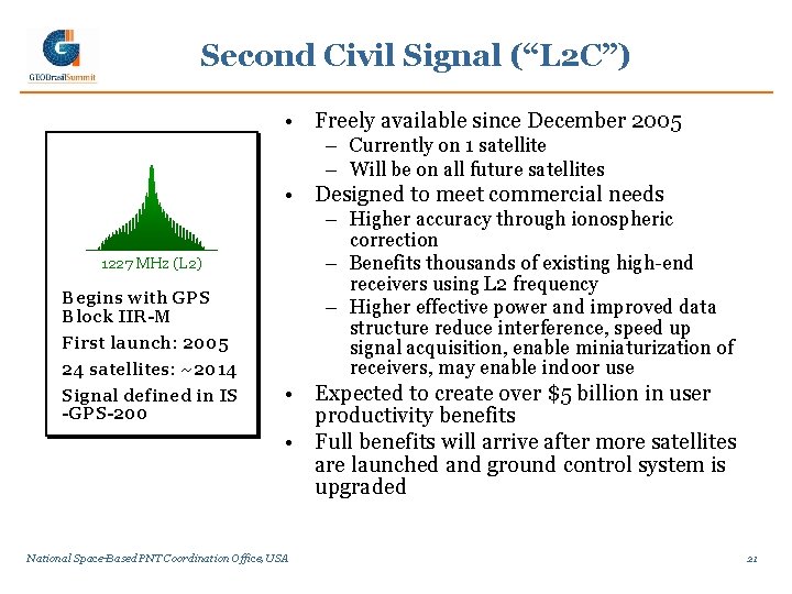 Second Civil Signal (“L 2 C”) • Freely available since December 2005 – Currently