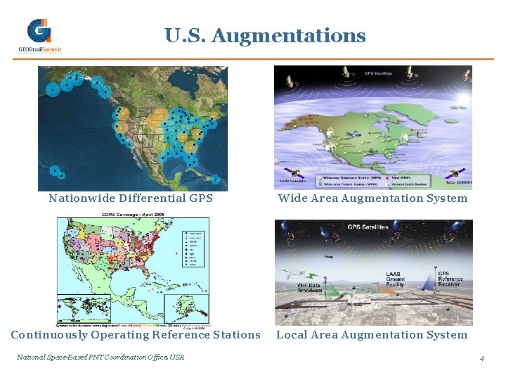 U. S. Augmentations Nationwide Differential GPS Continuously Operating Reference Stations National Space-Based PNT Coordination U. S. Augmentations Nationwide Differential GPS Continuously Operating Reference Stations National Space-Based PNT Coordination