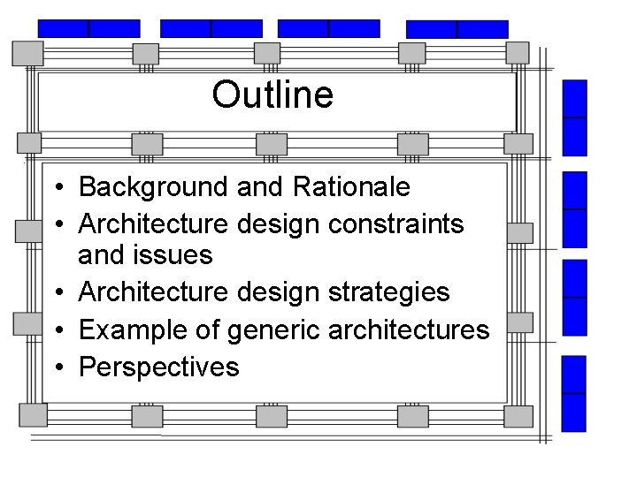 Outline • Background and Rationale • Architecture design constraints and issues • Architecture design