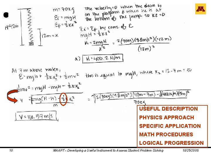 USEFUL DESCRIPTION PHYSICS APPROACH SPECIFIC APPLICATION MATH PROCEDURES LOGICAL PROGRESSION 10 MAAPT - Developing