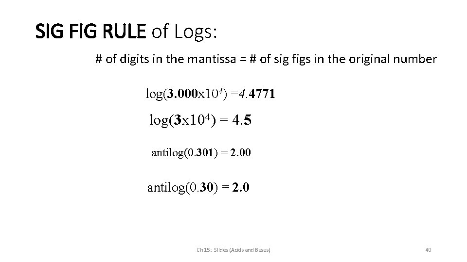 SIG FIG RULE of Logs: # of digits in the mantissa = # of