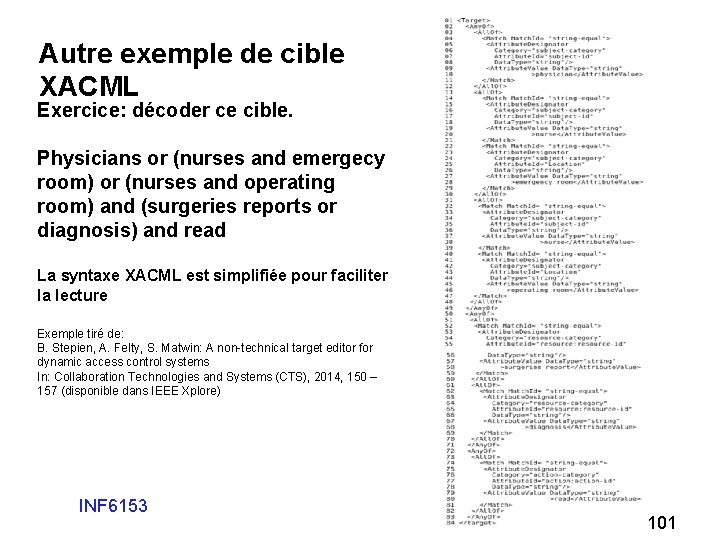 Autre exemple de cible XACML Exercice: décoder ce cible. Physicians or (nurses and emergecy