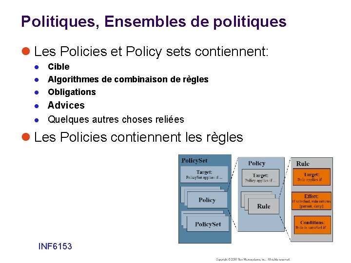 Politiques, Ensembles de politiques l Les Policies et Policy sets contiennent: l l l