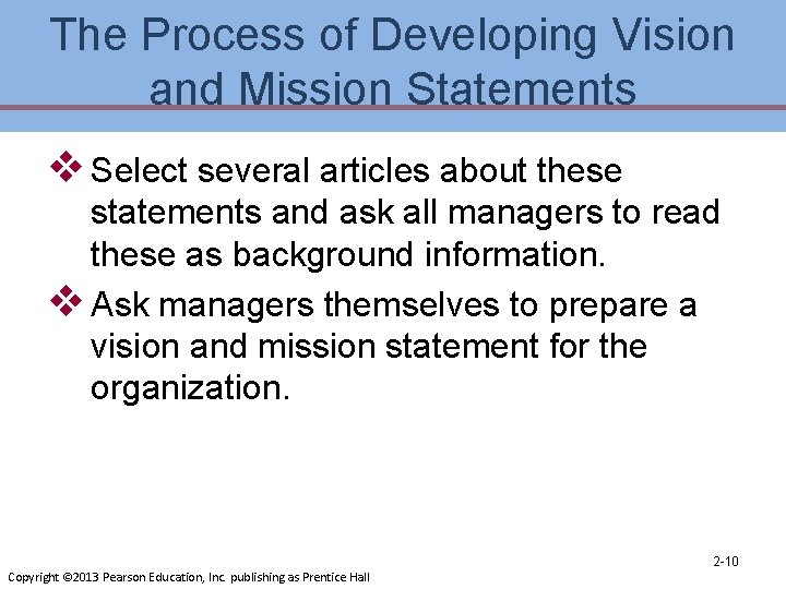 The Process of Developing Vision and Mission Statements v Select several articles about these