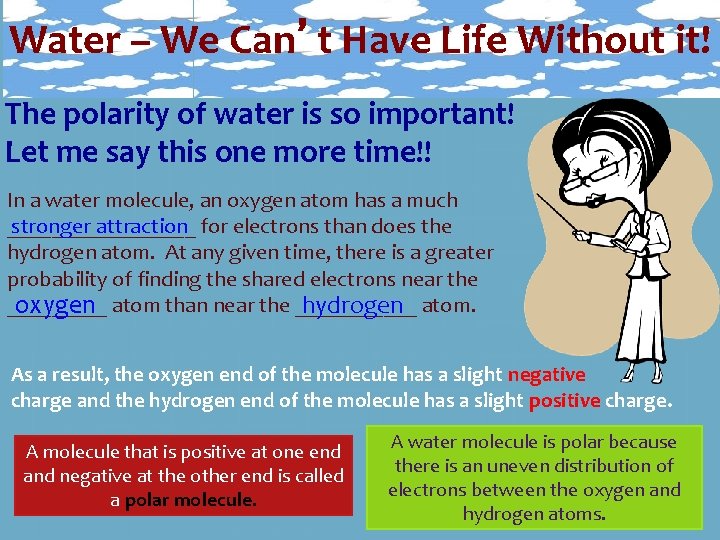 Water – We Can’t Have Life Without it! The polarity of water is so Water – We Can’t Have Life Without it! The polarity of water is so